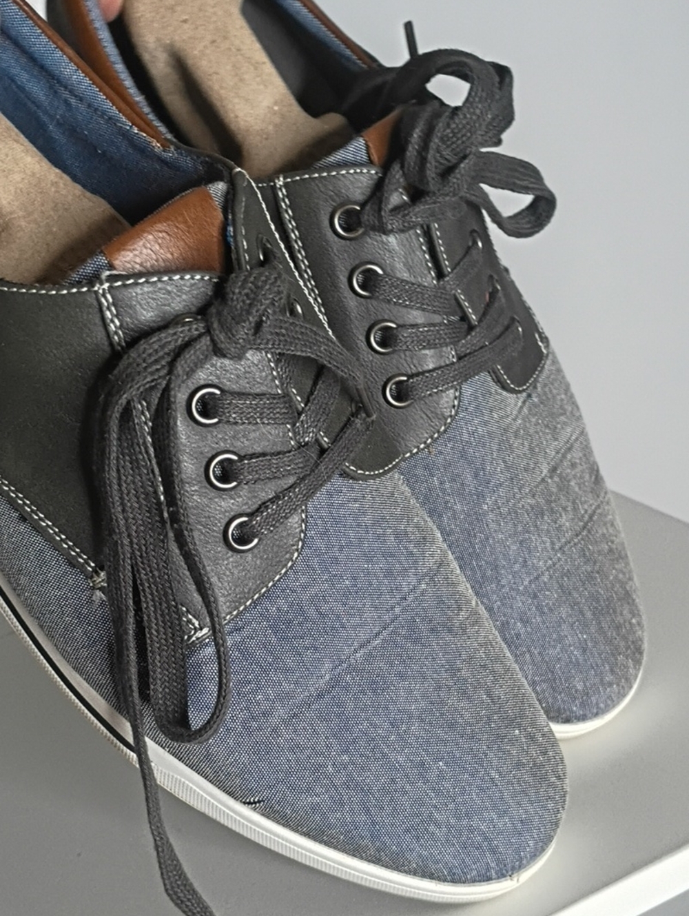 Bruno Marc Men’s Denim Lace-Up Sneakers in Gray with Black Trim 9.5